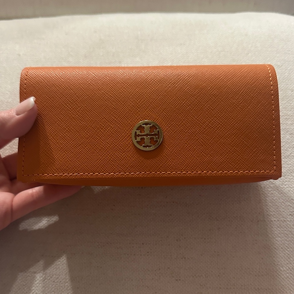 Tory Burch Orange sunglass case with Gold Logo